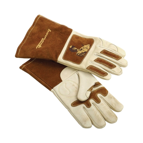 ForneyHide 53410 Welding Gloves, Men&#39;s, L, 12-5/8 in L, Gauntlet Cuff, Brown/White, Reinforced Crotch Thumb
