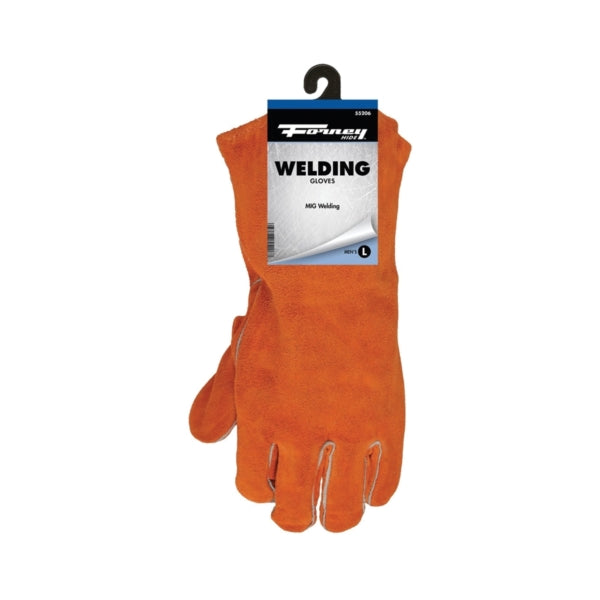 ForneyHide 55206 Welding Gloves, Men&#39;s, L, Gauntlet Cuff, Leather Palm, Orange, Wing Thumb, Leather Back
