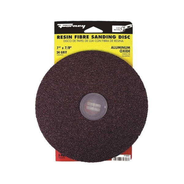 Forney 71653 Sanding Disc, 7 in Dia, 7/8 in Arbor, Coated, 24 Grit, Extra Coarse, Aluminum Oxide Abrasive