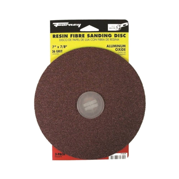 Forney 71654 Sanding Disc, 7 in Dia, 7/8 in Arbor, Coated, 36 Grit, Extra Coarse, Aluminum Oxide Abrasive