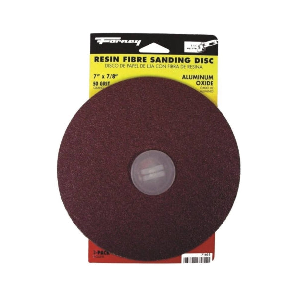 Forney 71655 Sanding Disc, 7 in Dia, 7/8 in Arbor, Coated, 50 Grit, Coarse, Aluminum Oxide Abrasive