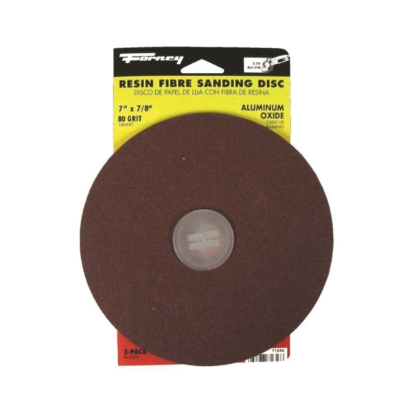 Forney 71656 Sanding Disc, 7 in Dia, 7/8 in Arbor, Coated, 80 Grit, Medium, Aluminum Oxide Abrasive