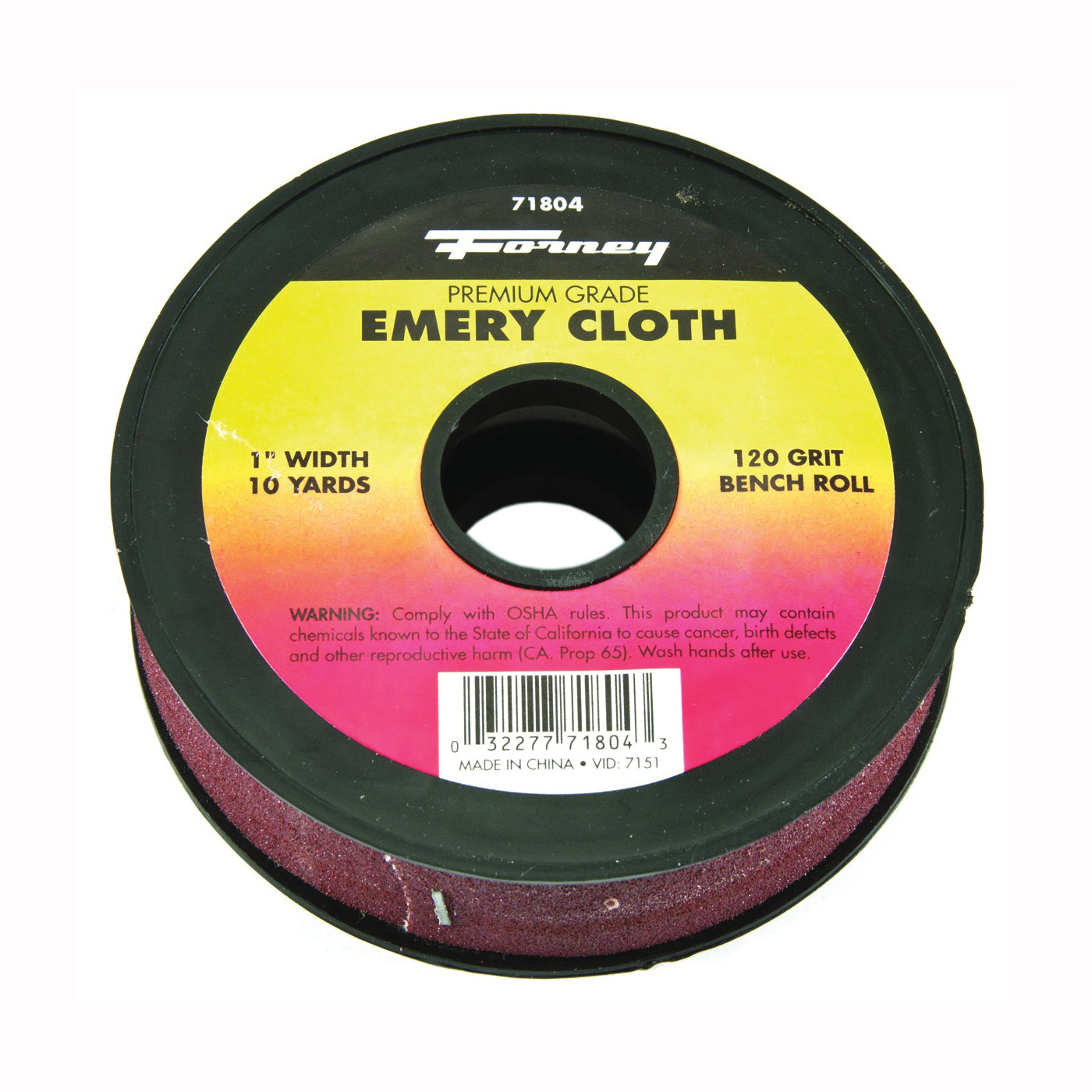 Forney 71804 Bench Roll, 1 in W, 10 yd L, 120 Grit, Premium, Aluminum Oxide Abrasive, Emery Cloth Backing