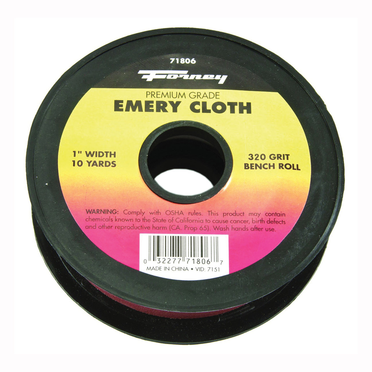 Forney 71806 Bench Roll, 1 in W, 10 yd L, 320 Grit, Premium, Aluminum Oxide Abrasive, Emery Cloth Backing