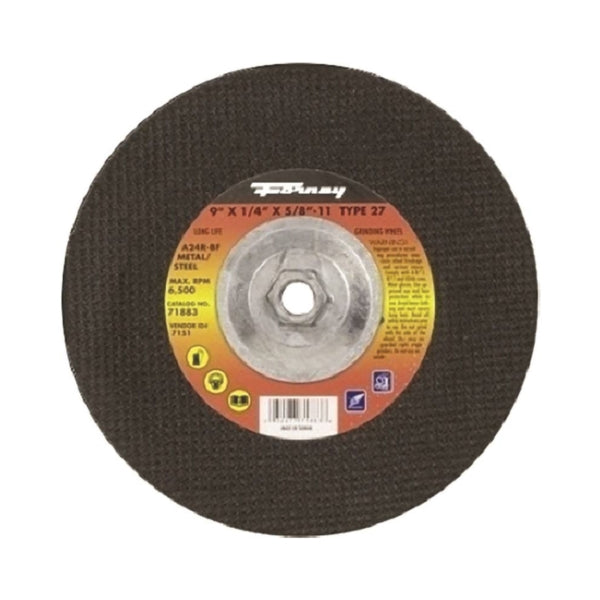 Forney 71883 Grinding Wheel, 9 in Dia, 1/4 in Thick, 5/8-11 in Arbor, 24 Grit, Coarse, Aluminum Oxide Abrasive