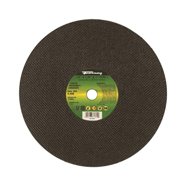 Forney 71895 Cut-Off Wheel, 14 in Dia, 1/8 in Thick, 1 in Arbor, 20 Grit, Coarse, Silicone Carbide Abrasive