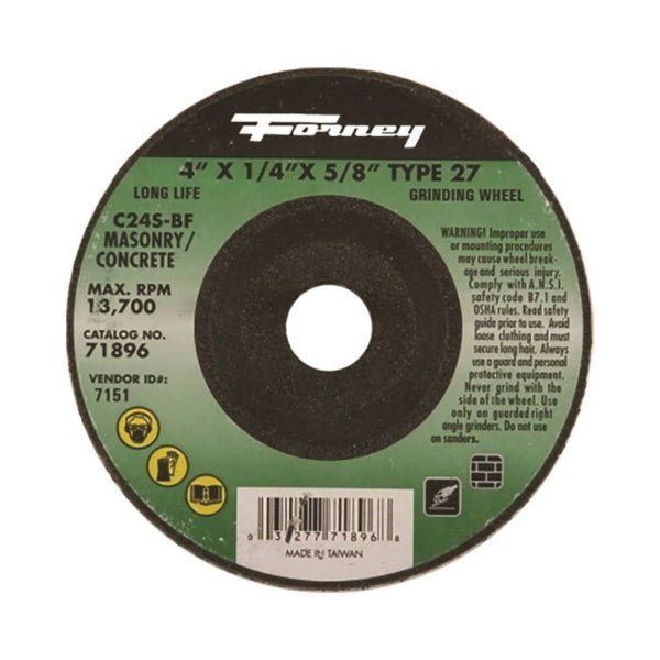 Forney 71896 Grinding Wheel, 4 in Dia, 1/4 in Thick, 5/8 in Arbor, 24 Grit, Coarse, Silicone Carbide Abrasive