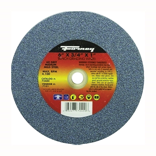 Forney 72401 Bench Grinding Wheel, 6 in Dia, 1 in Arbor, 36 Grit, Medium, Aluminum Oxide Abrasive
