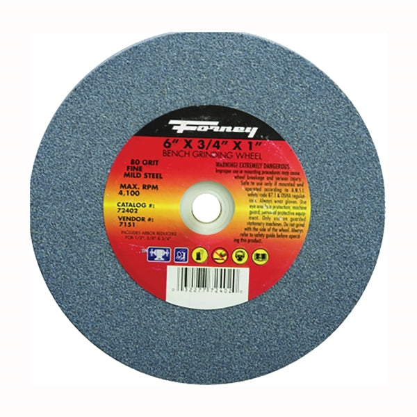 Forney 72402 Bench Grinding Wheel, 6 in Dia, 1 in Arbor, 80 Grit, Fine, Aluminum Oxide Abrasive