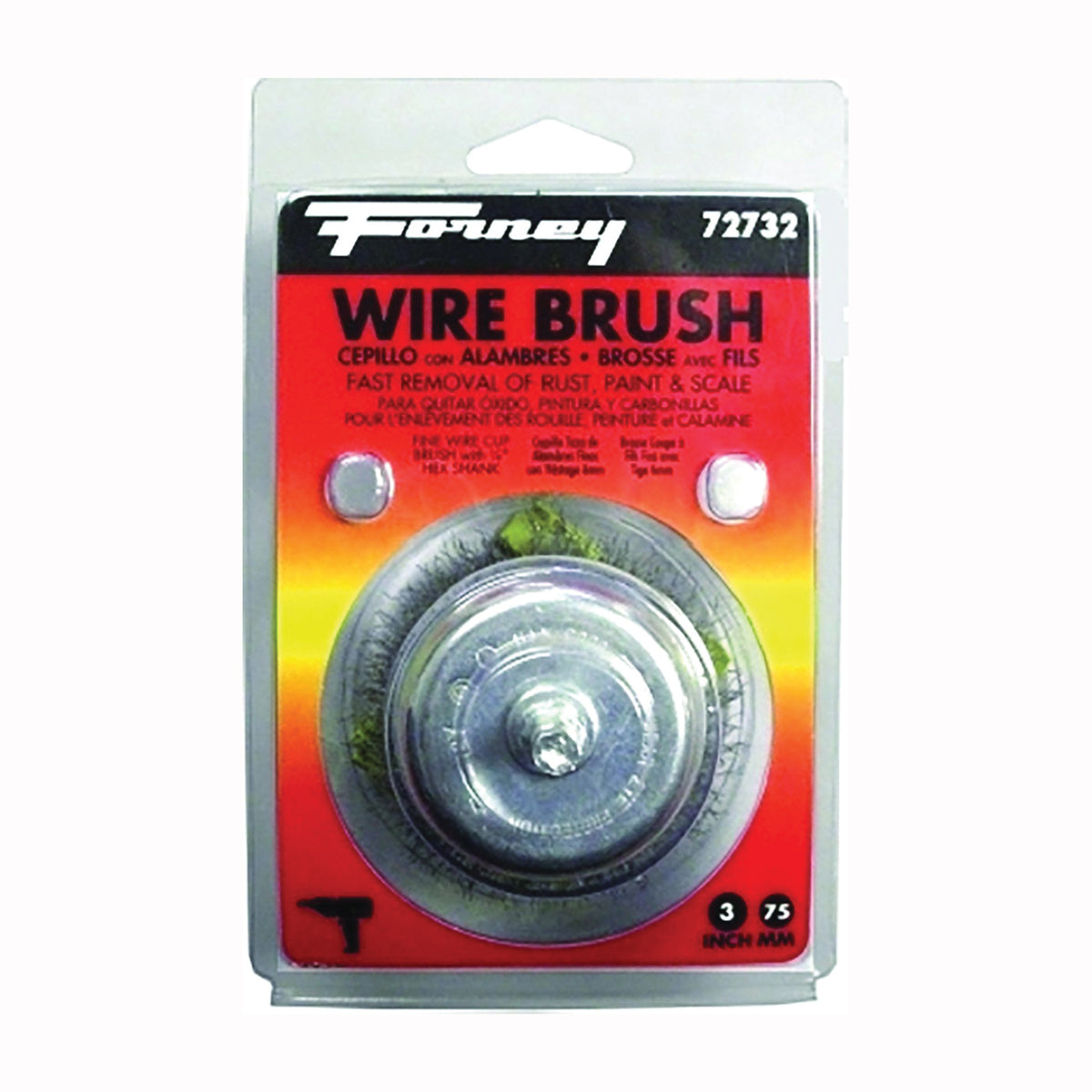 Forney 72732 Wire Cup Brush, 3 in Dia, 0.008 in Dia Bristle, Steel Bristle
