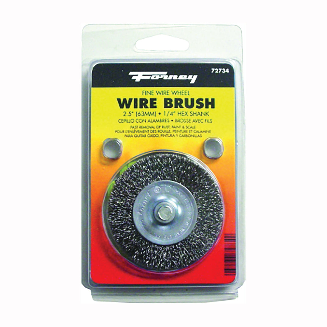 Forney 72734 Wire Wheel Brush, 2-1/2 in Dia, 0.008 in Dia Bristle