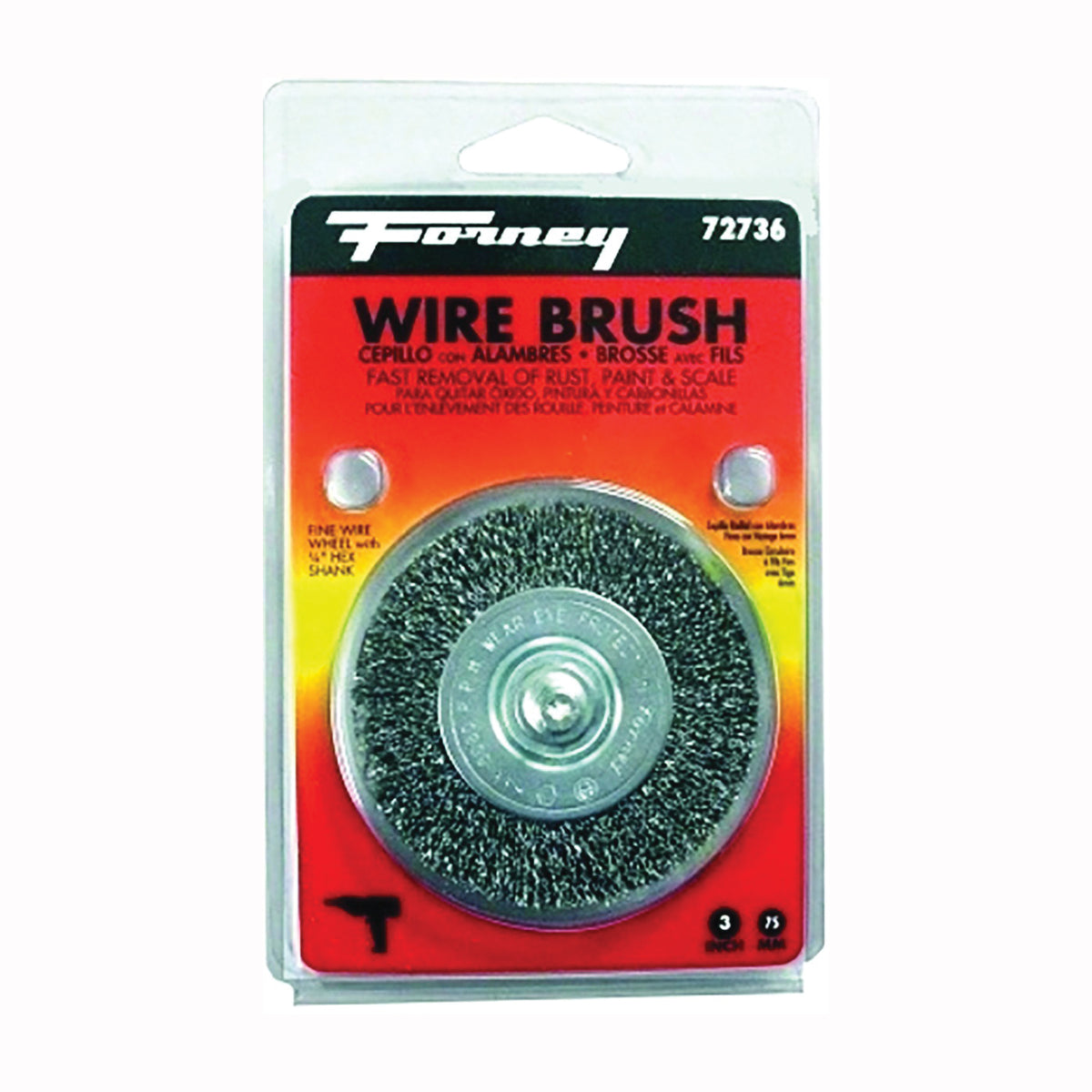 Forney 72736 Wire Wheel Brush, 3 in Dia, 0.008 in Dia Bristle
