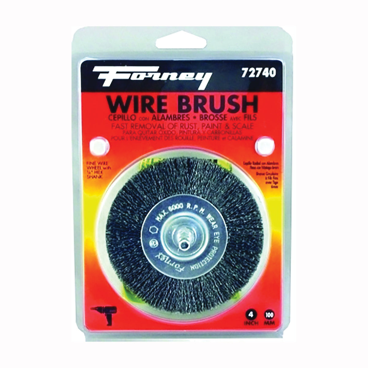 Forney 72740 Wire Wheel Brush, 4 in Dia, 0.008 in Dia Bristle