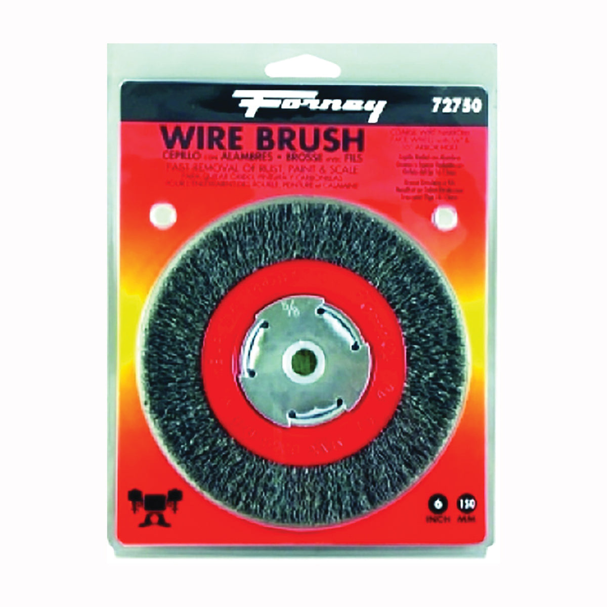Forney 72750 Wire Bench Wheel Brush, 6 in Dia, 1/2 to 5/8 in Arbor/Shank, 0.014 in Dia Bristle