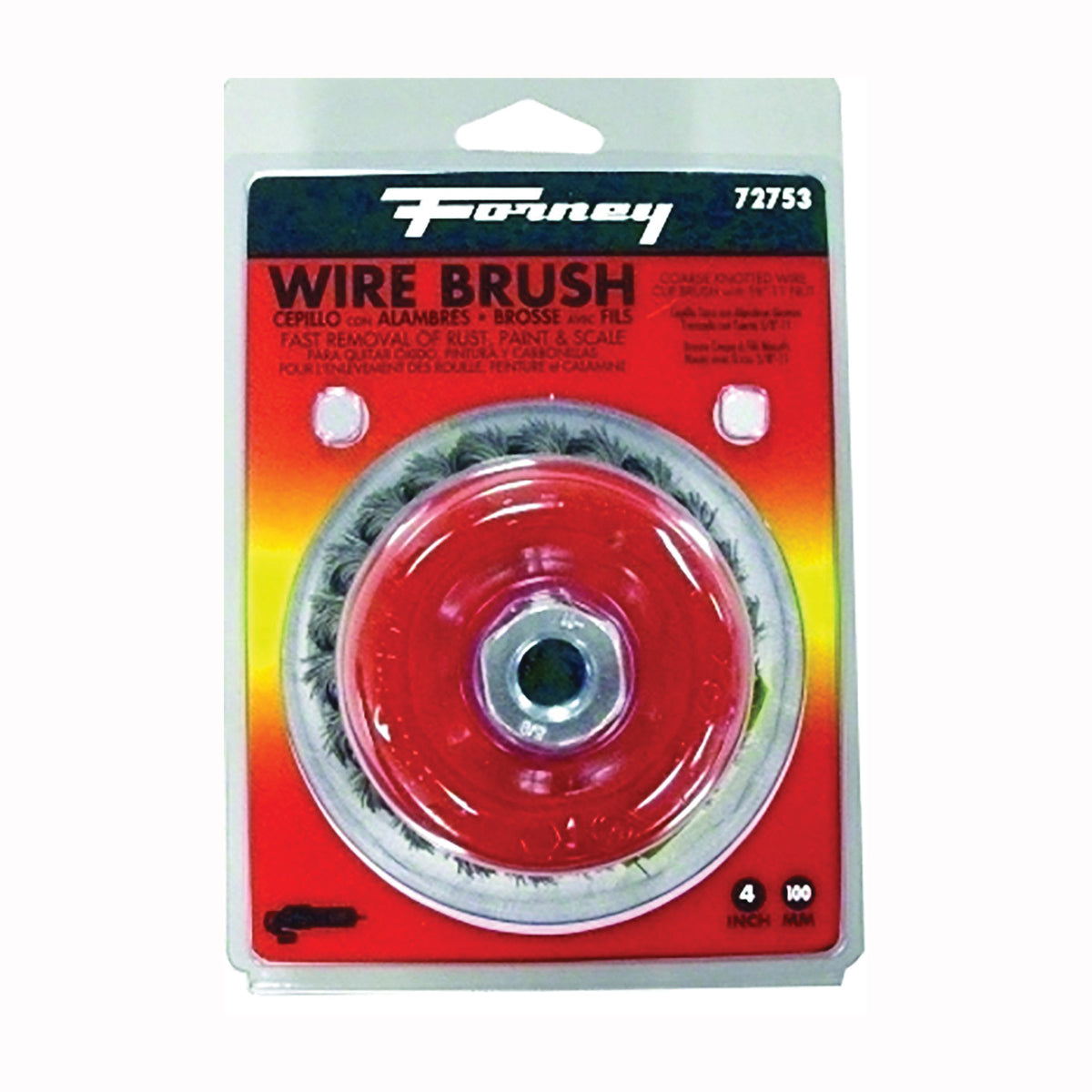 Forney 72753 Wire Cup Brush, 4 in Dia, 5/8-11 Arbor/Shank, 0.02 in Dia Bristle, Carbon Steel Bristle