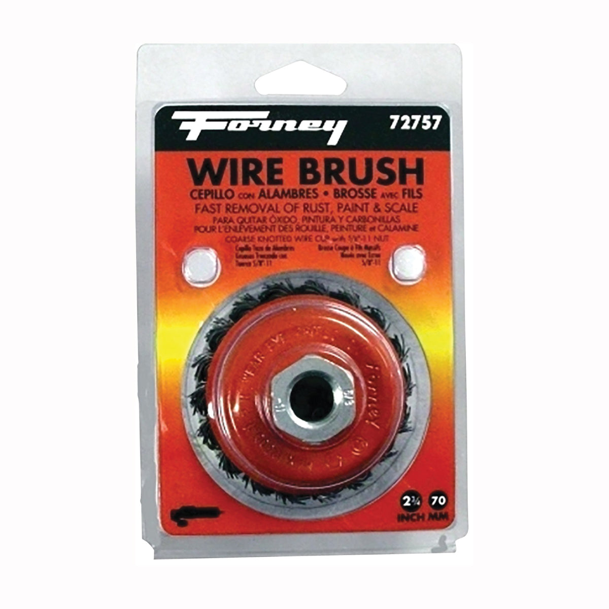 Forney 72757 Wire Cup Brush, 2-3/4 in Dia, 5/8-11 Arbor/Shank, 0.02 in Dia Bristle, Carbon Steel Bristle