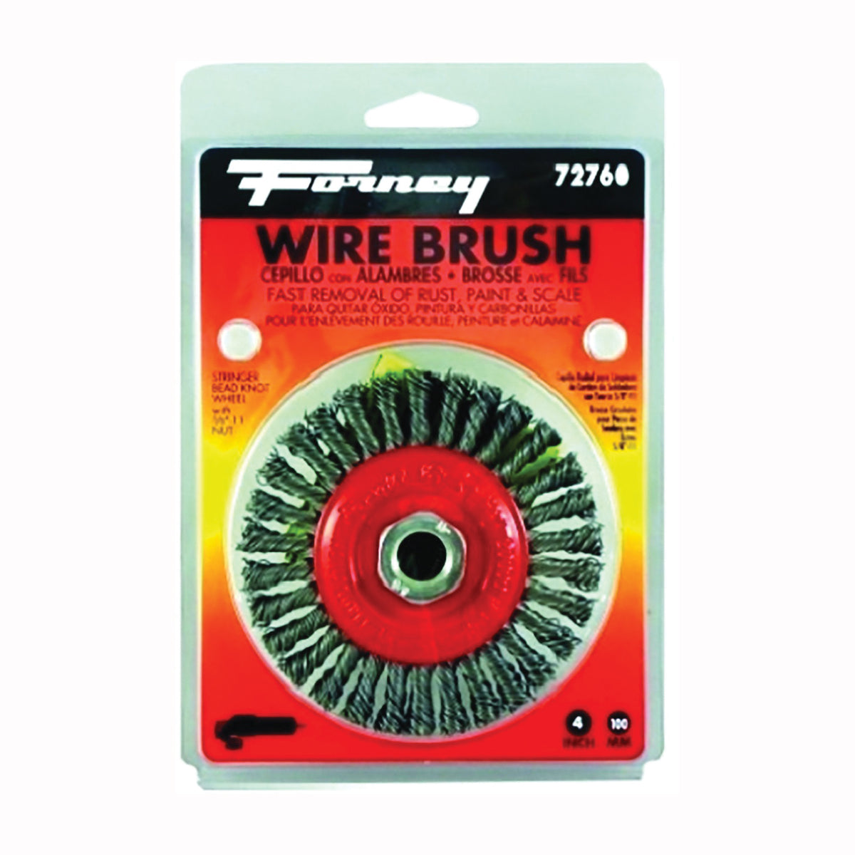 Forney 72760 Wire Wheel Brush, 4 in Dia, 5/8-11 Arbor/Shank, 0.02 in Dia Bristle, Carbon Steel Bristle