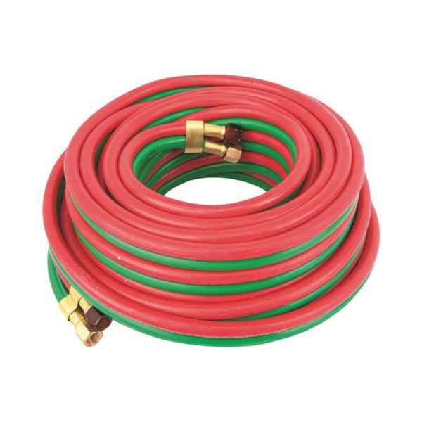 Forney 86146 Welder Torch Hose, 1/4 in ID, 50 ft L, 100 psi Pressure, 9/16-18 Thread, Neoprene, Green/Red