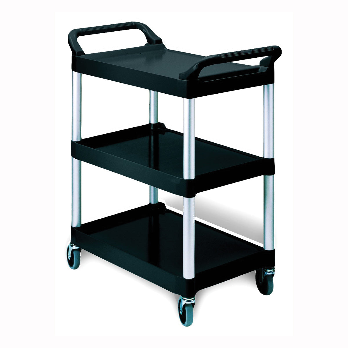 Rubbermaid FG342488BLA Service Cart, 18.6 in OAW, 37.8 in OAH, 33.6 in OAL, Plastic Shelf, Black Shelf