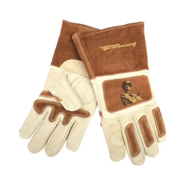 ForneyHide 53411 Welding Gloves, Men&#39;s, XL, Gauntlet Cuff, Brown/White, Reinforced Crotch Thumb