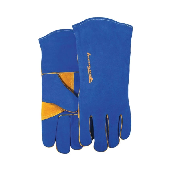 ForneyHide 53422 Welding Gloves, Men's, L, 13-1/2 in L, Gauntlet Cuff, Leather Palm, Blue, Reinforced Crotch Thumb