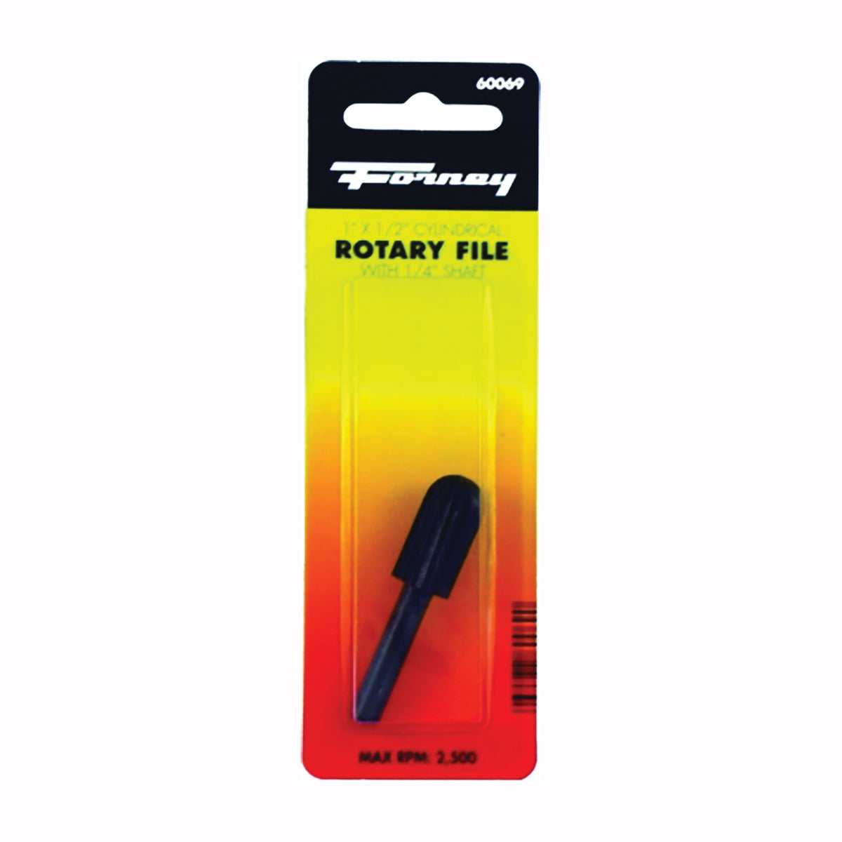 Forney 60070 Bulb Shaped Rotary File, 5/8 in Dia Cutting, 1/4 in Dia Shank, Steel