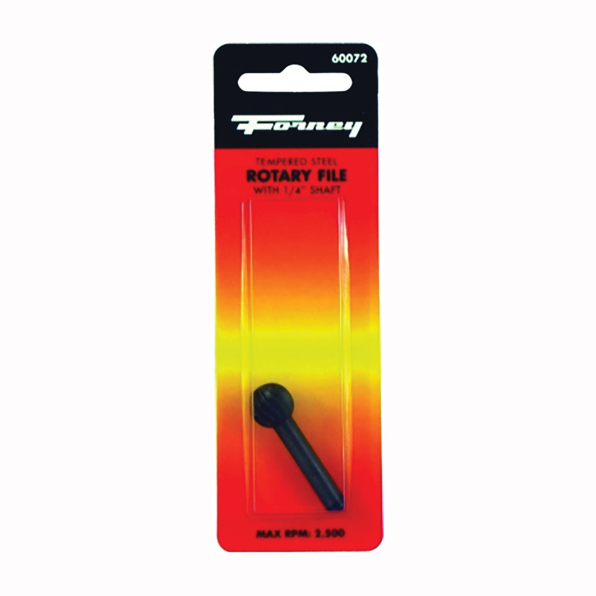 Forney 60072 Ball Shaped Rotary File, 1/2 in Dia Cutting, 1/4 in Dia Shank, Steel