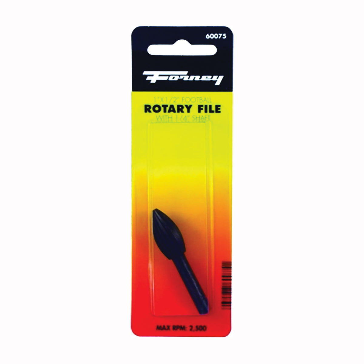 Forney 60075 Football Shaped Rotary File, 1/2 in Dia Cutting, 1/4 in Dia Shank, Steel