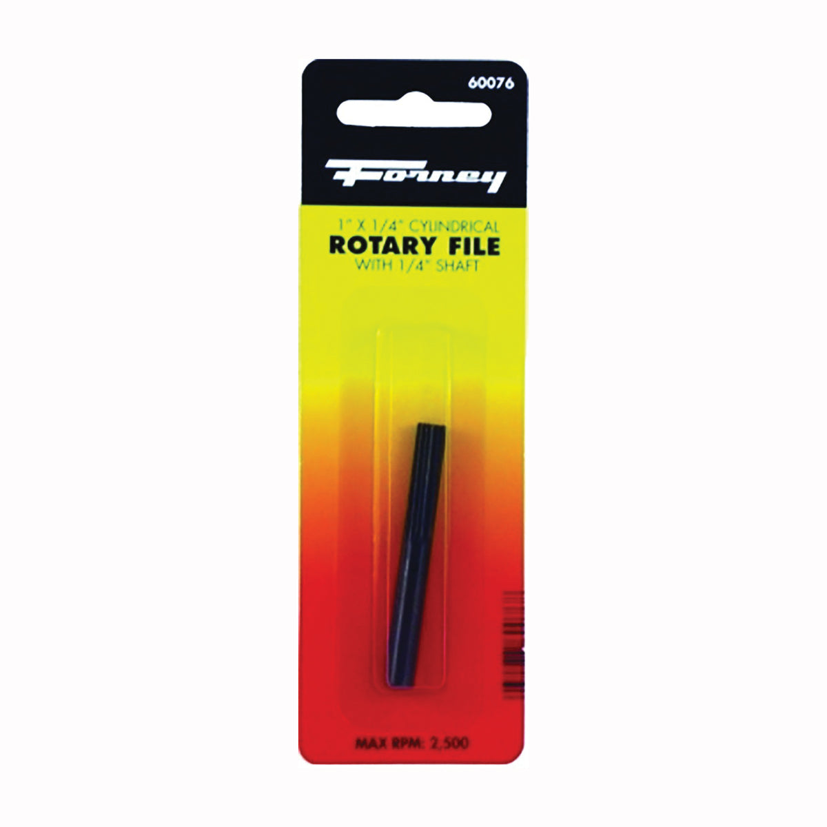 Forney 60076 Cylindrical Rotary File with Flat Top, 1/4 in Dia Cutting, 1/4 in Dia Shank, Steel