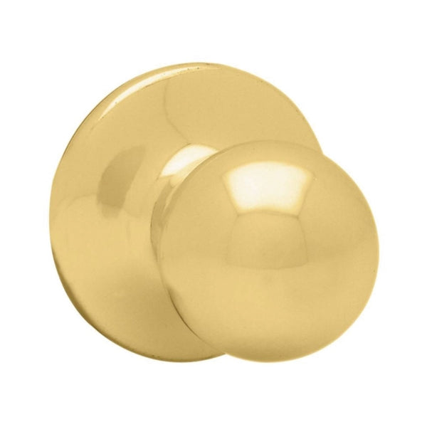 Kwikset 200P3CPRCLRCS Door Knob, Polished Brass, 1-3/8 to 1-3/4 in Thick Door, 2-1/4 in Strike