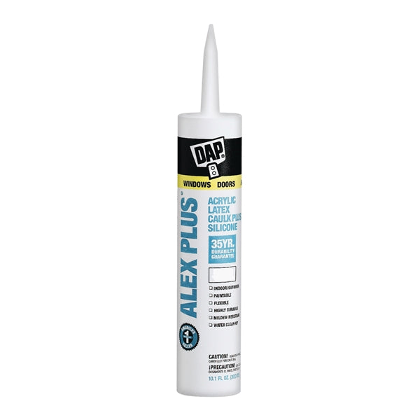 DAP ALEX PLUS 18156 Acrylic Latex Caulk with Silicone, Clear, -20 to 180 deg F, 10.1 fl-oz Cartridge