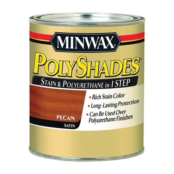 Minwax PolyShades 61320444 Wood Stain and Polyurethane, Satin, Pecan, Liquid, 1 qt, Can