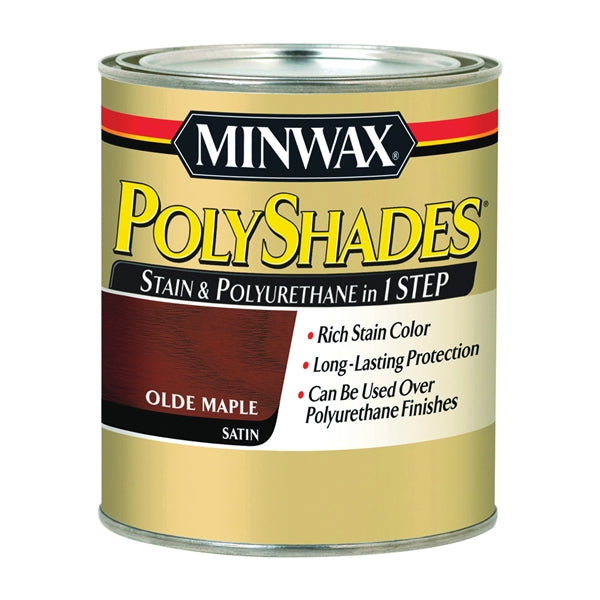 Minwax PolyShades 61330444 Wood Stain and Polyurethane, Satin, Olde Maple, Liquid, 1 qt, Can