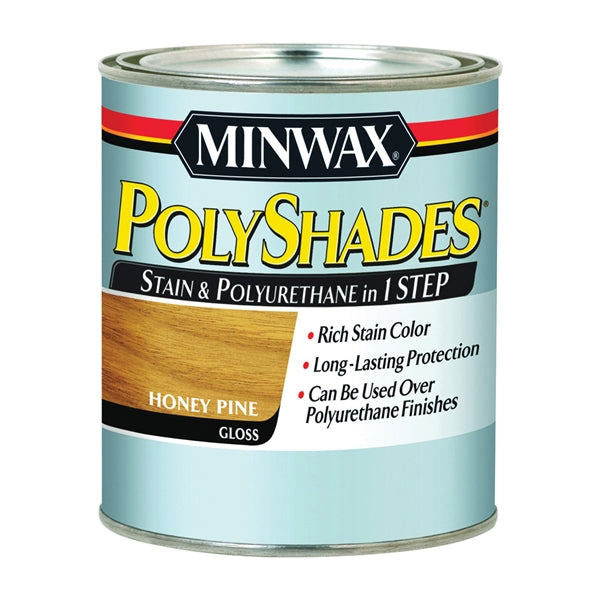 Minwax PolyShades 61410444 Wood Stain and Polyurethane, Gloss, Honey Pine, Liquid, 1 qt, Can