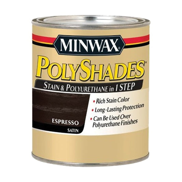 Minwax PolyShades 613970444 Stain and Polyurethane, Satin, Liquid, Espresso, 1 qt