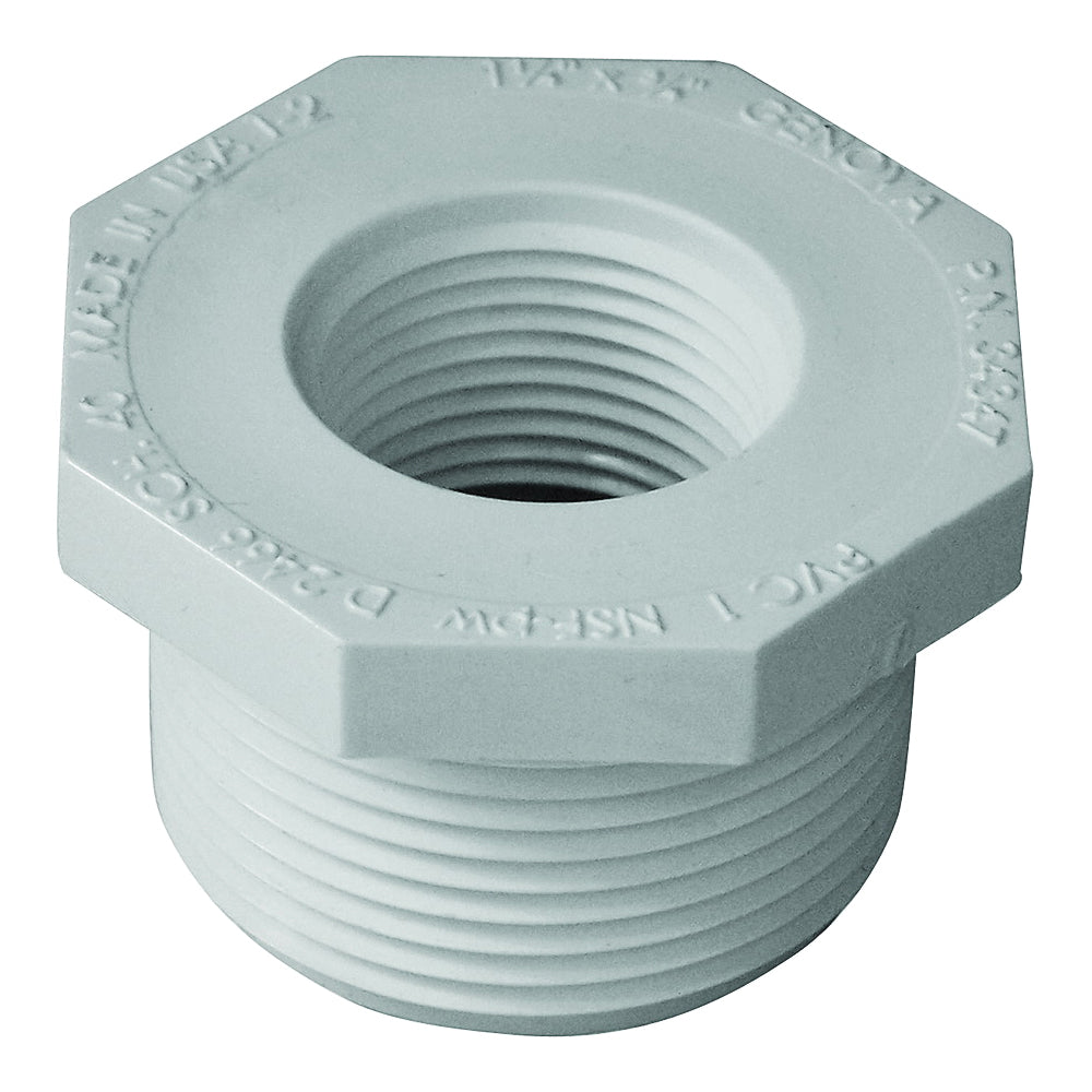 GENOVA 300 Series 34347 Reducing Bushing, 1-1/4 x 3/4 in, MIP x FIP, White, SCH 40 Schedule