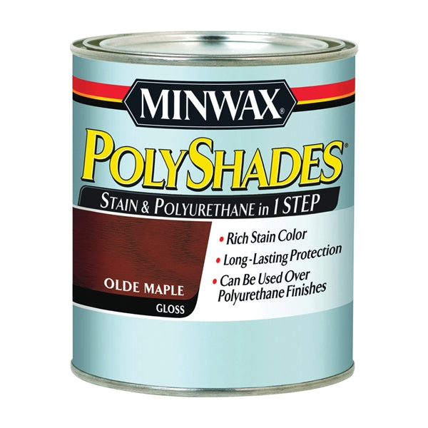 Minwax PolyShades 61430444 Wood Stain and Polyurethane, Gloss, Olde Maple, Liquid, 1 qt, Can