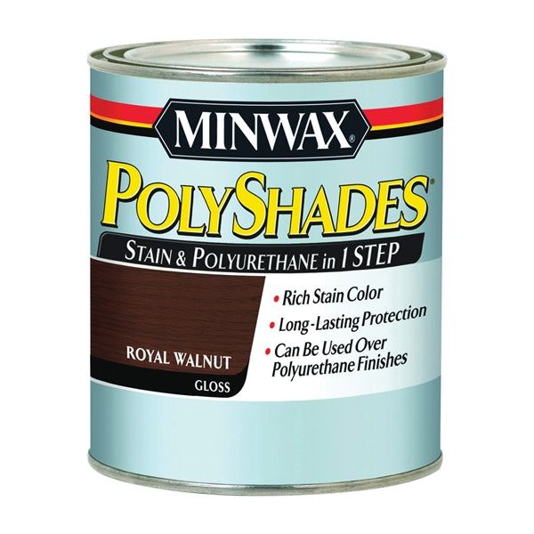 Minwax PolyShades 61450444 Wood Stain and Polyurethane, Gloss, Royal Walnut, Liquid, 1 qt, Can