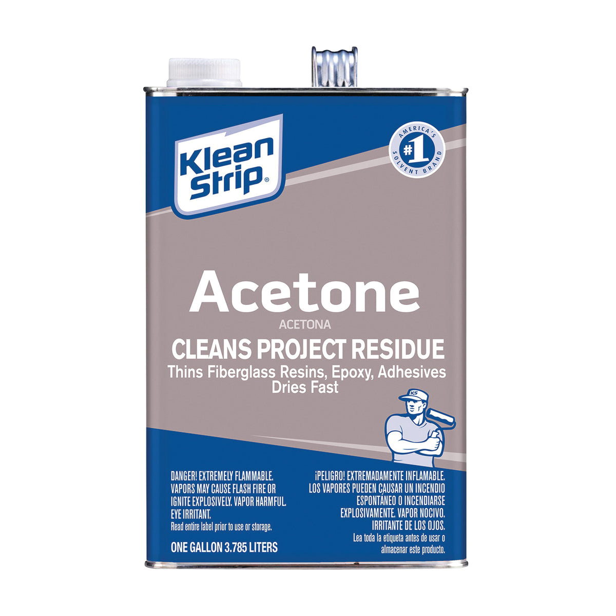 Klean Strip GAC18 Acetone Thinner, Liquid, Characteristic Ketone, Sweet Pungent, Clear, 1 gal, Can