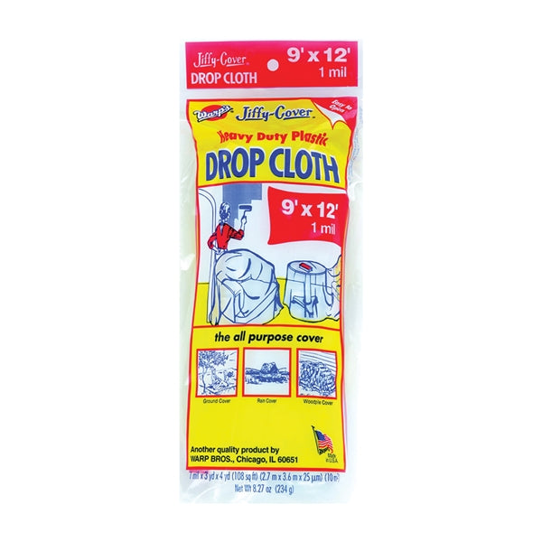 Warp's JCS-912-M Drop Cloth, 12 ft L, 9 ft W, Plastic, Clear