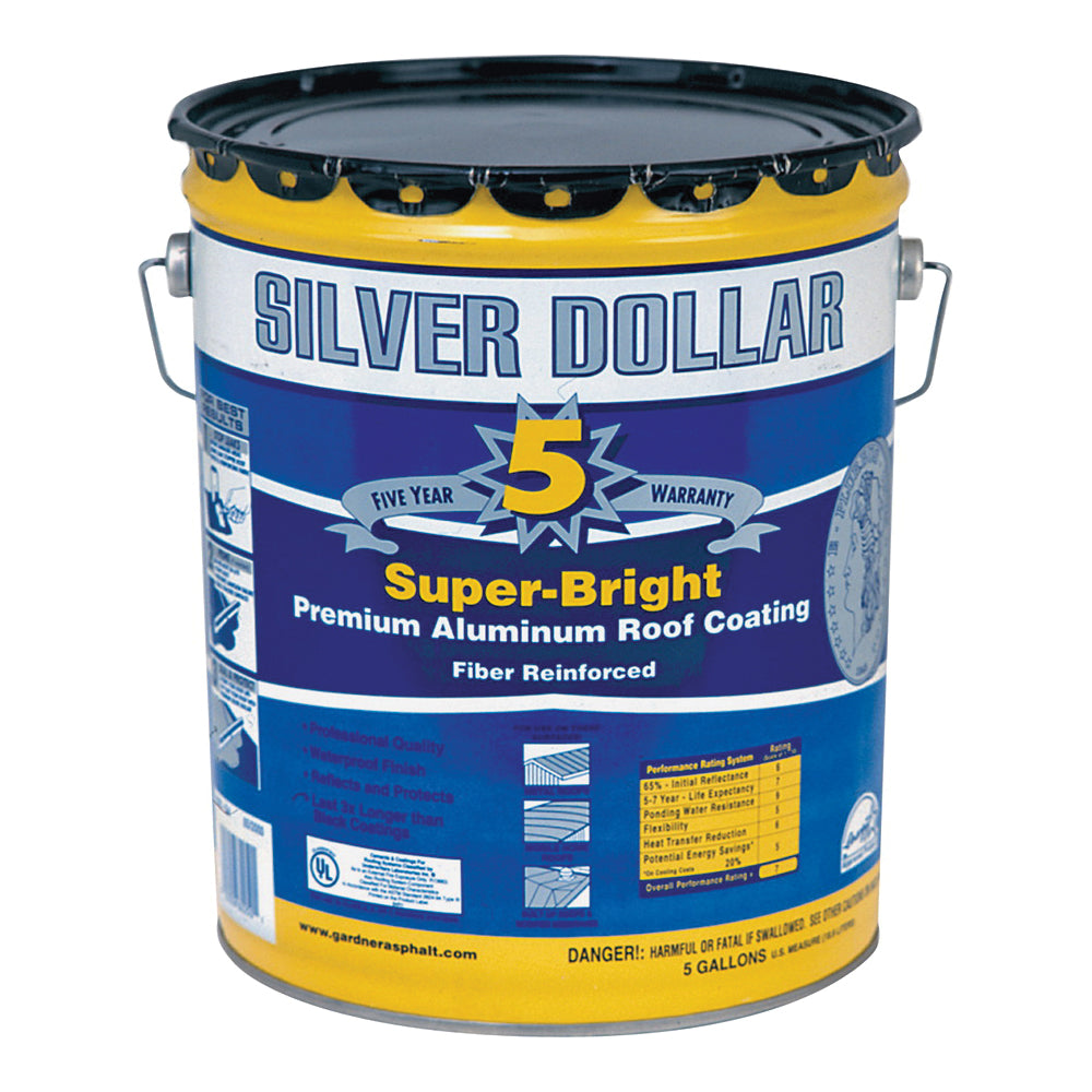 Gardner 6225-GA Aluminum Roof Coating, Silver, 18 L Pail, Liquid