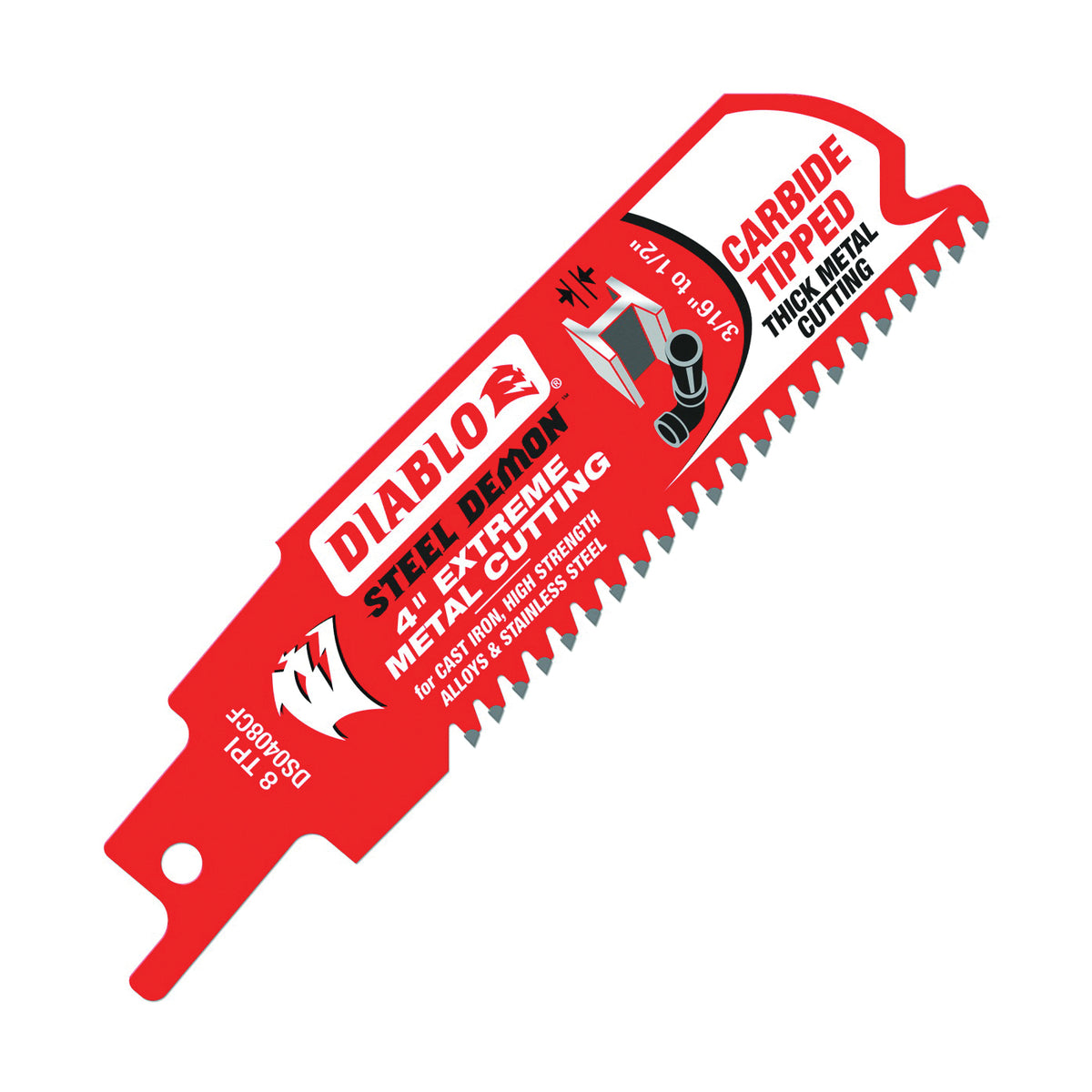 Diablo DS0408CF Reciprocating Saw Blade, 1 in W, 4 in L, 8 TPI, Carbide Cutting Edge