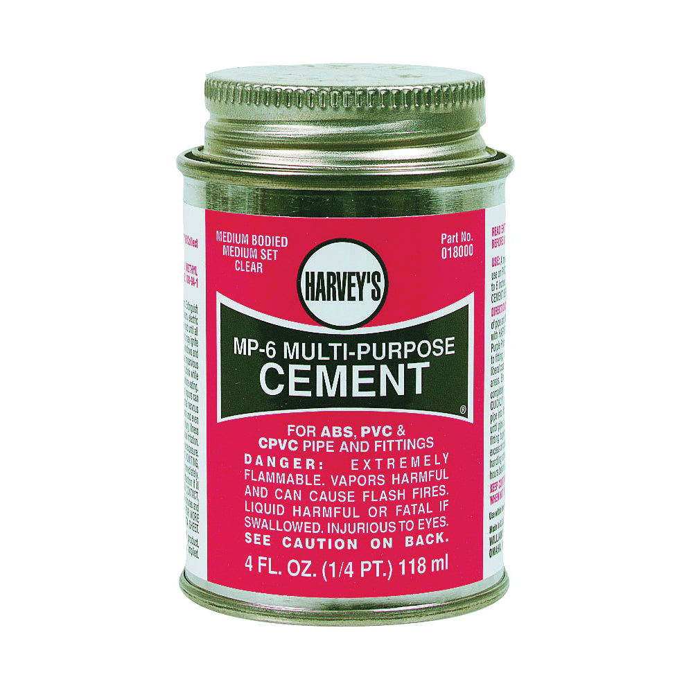 Harvey 018010-24 Solvent Cement, 8 oz Can, Liquid, Milky Clear