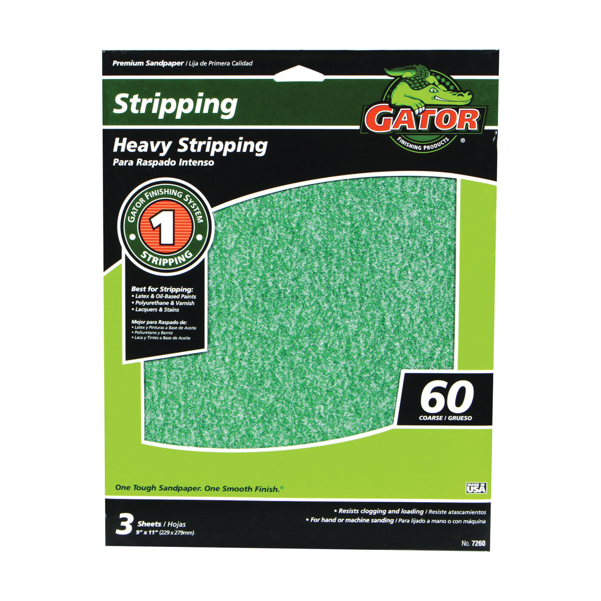 Gator 7260 Sanding Sheet, 11 in L, 9 in W, 60 Grit, Coarse, Aluminum Oxide Abrasive