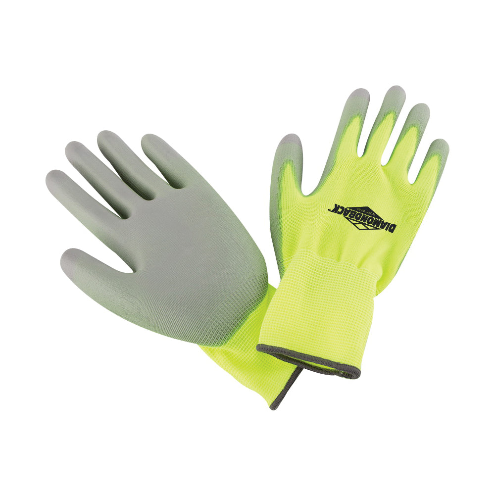 Diamondback PU6101 3-PAIR Touchscreen Hi Visibility Polyurethane Coated Palm Work Gloves, Yellow, Size: L