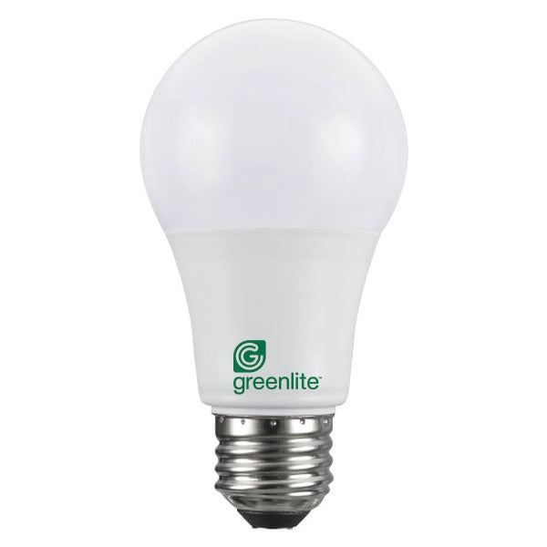 Greenlite 9WLEDOMNID LED Bulb, General Purpose, A19 Lamp, 60 W Equivalent, E26 Lamp Base, Dimmable, Bright White Light