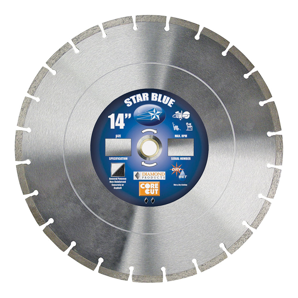 DIAMOND PRODUCTS 14355 Circular Saw Blade, 14 in Dia, 1 in Arbor, Diamond Cutting Edge