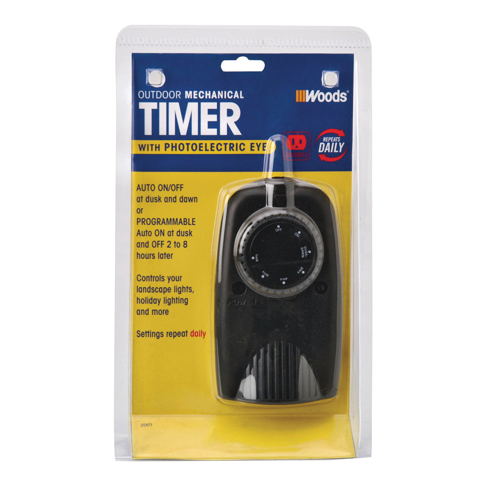 Woods 2001 Mechanical Timer, 8.3 A, 120 V, 1 W, 24 hr Time Setting, Black