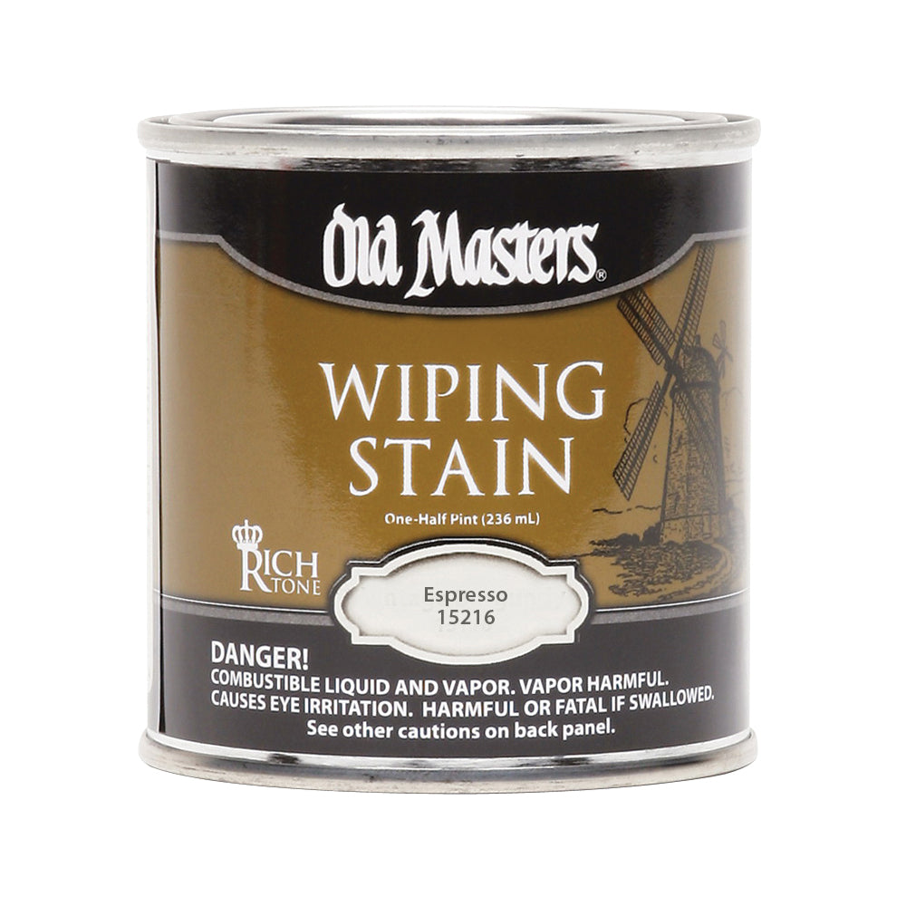 Old Masters 15216 Wiping Stain, Clear, Espresso, Liquid, 0.5 pt