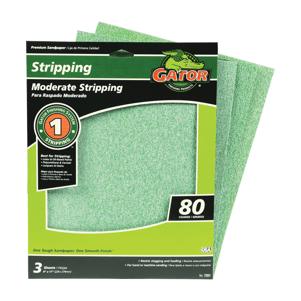 Gator 7261 Sanding Sheet, 11 in L, 9 in W, 80 Grit, Medium, Aluminum Oxide Abrasive
